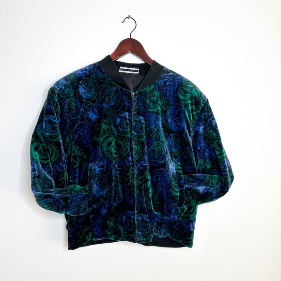 Vintage Collection International Floral Bomber Jacket| Suede Bomber Jacket Size - Picture 7 of 9